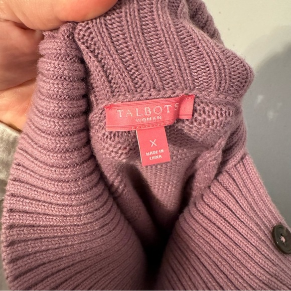 Talbots woman Lambswool blend lavender purple cable knit poncho sweater XL - Picture 3 of 11